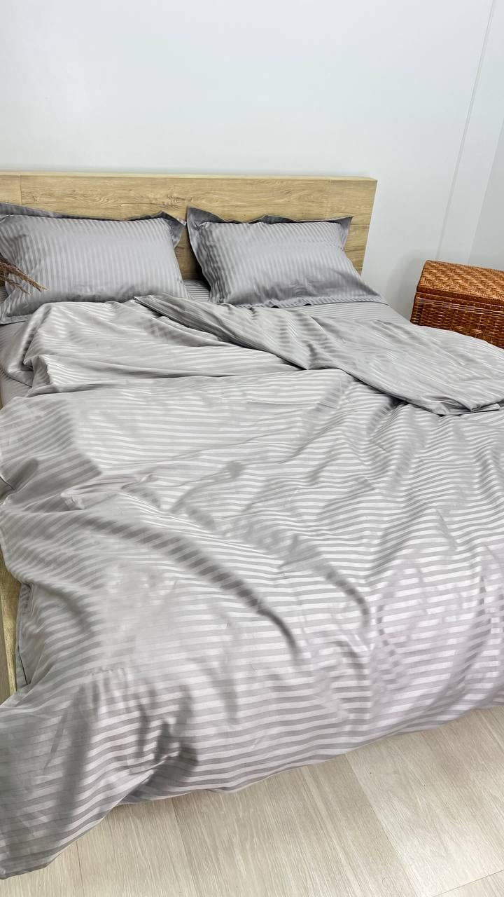 Комплект постельного белья Страйп-сатин двуспальный 180х220 см наволочка 50х70 см 2 шт. Серый (П4К-straip-016)