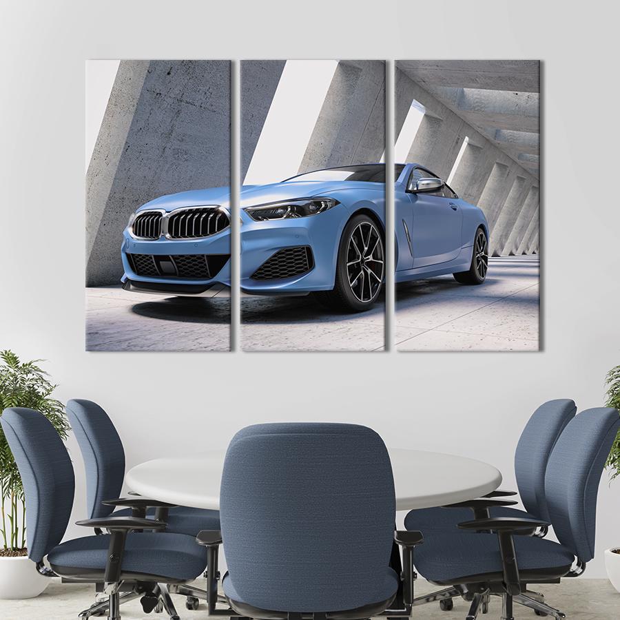 Картина на холсте триптих Лазурный спортивный автомобиль 78x48 см (1295-31)