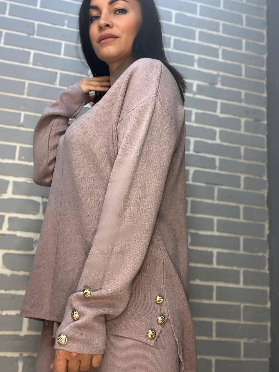 Костюм женский De Red 77029 вязка брюки со свитером OS Пудровый (3159) - фото 6 Костюм женский De Red 77029 вязка брюки со свитером OS Пудровый (3159) - фото 6