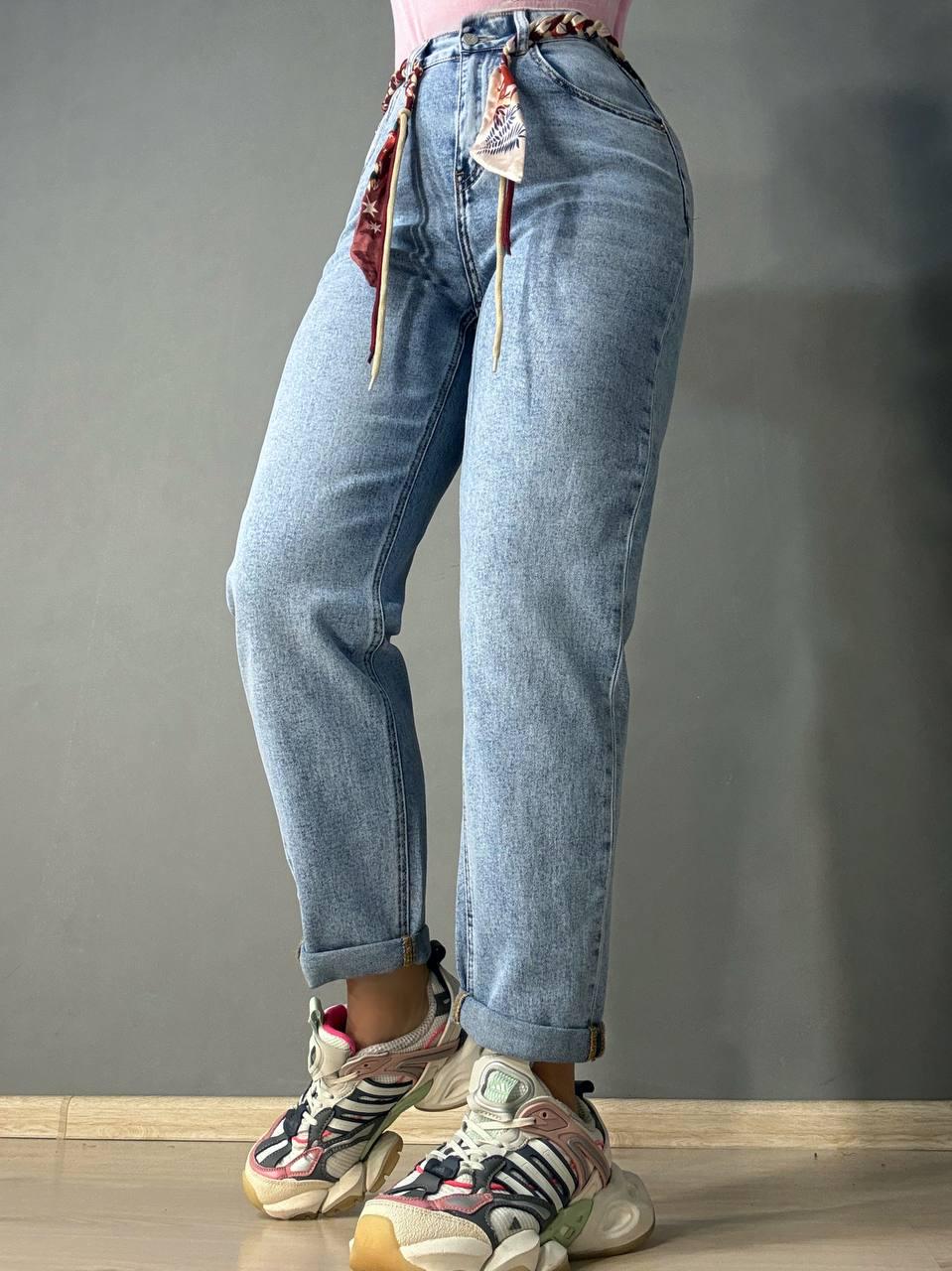 Джинсы женские Dragon 8321 MOM jeans с поясом стрейчевые р. 30 Голубой (6376)