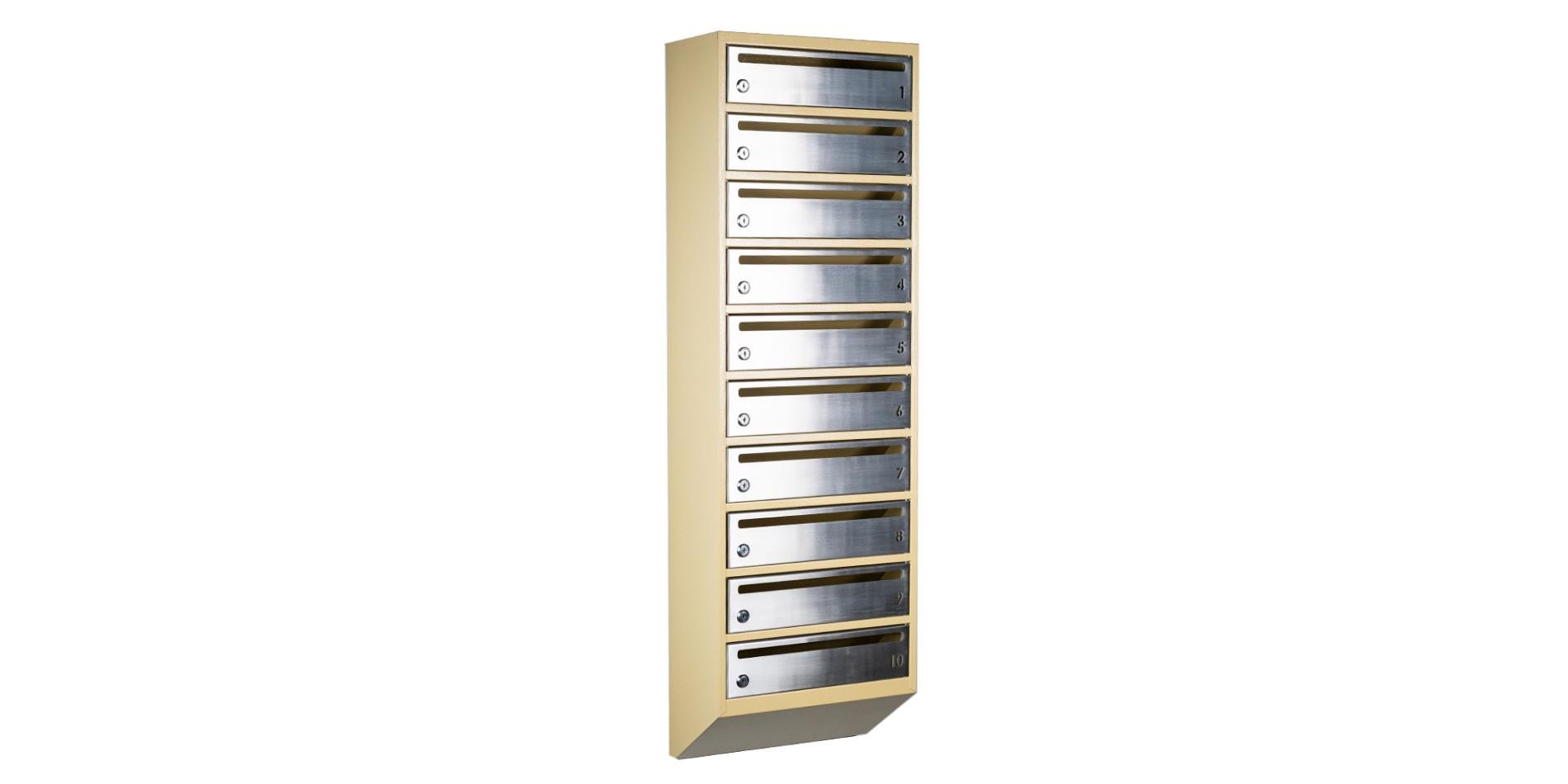 Почтовый ящик Галиндустрия E1-F многосекционный на 10 квартир с дверцей из нержавеющей стали Бежевый (132-119-000006733)