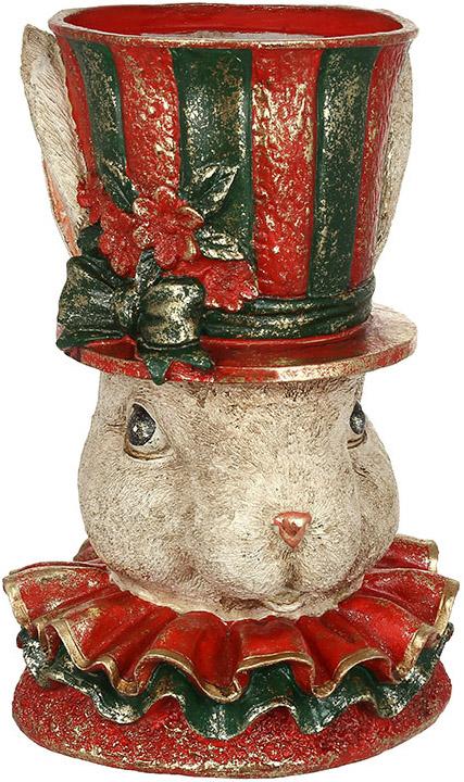 Кашпо декоративное Кролик в цилиндре с золотой талью 30 см Красный