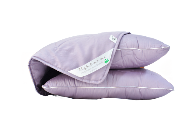 Набор конопляный Чарівна ніч одеяло летнее 200x210 см и 2 подушки 50х70 см Сиреневый