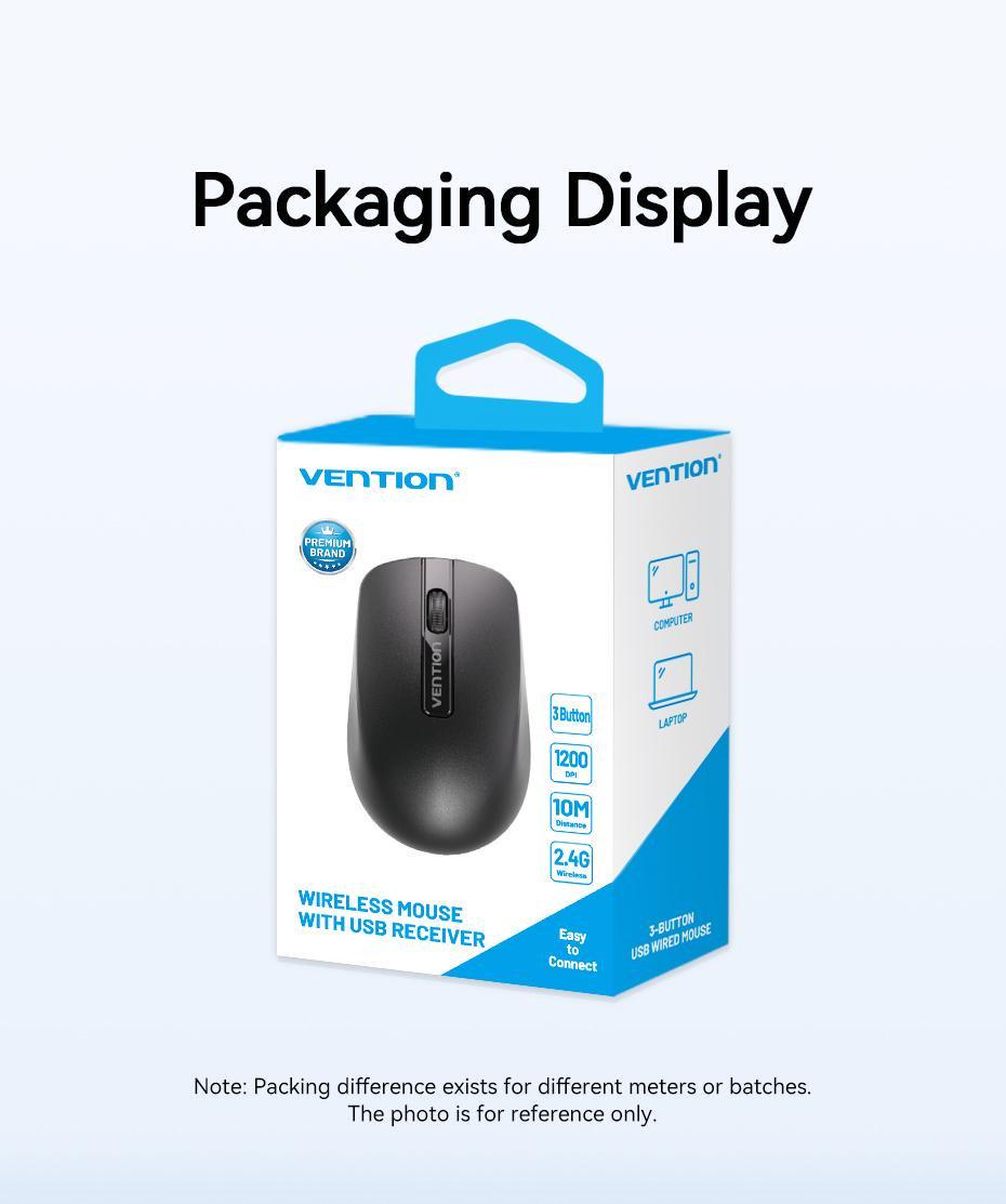 Миша комп'ютерна Vention 2.4G 1200DPI бездротова 3 кнопки USB-A Чорний (KTBB0) - фото 14 Миша комп'ютерна Vention 2.4G 1200DPI бездротова 3 кнопки USB-A Чорний (KTBB0) - фото 14