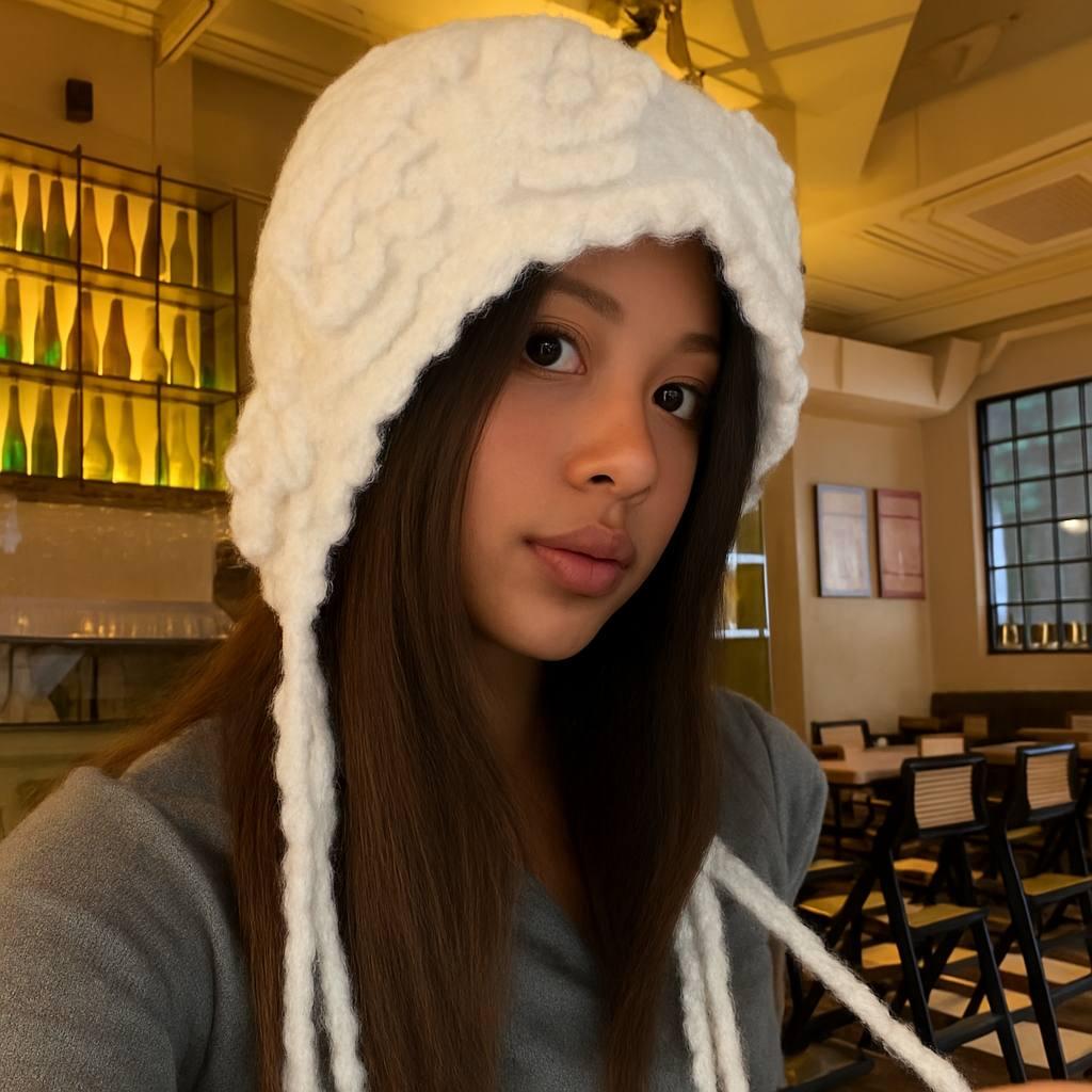 Шапка бонет женская вязаная с длинными завязками зимняя One size Белый (D776/2790252003)