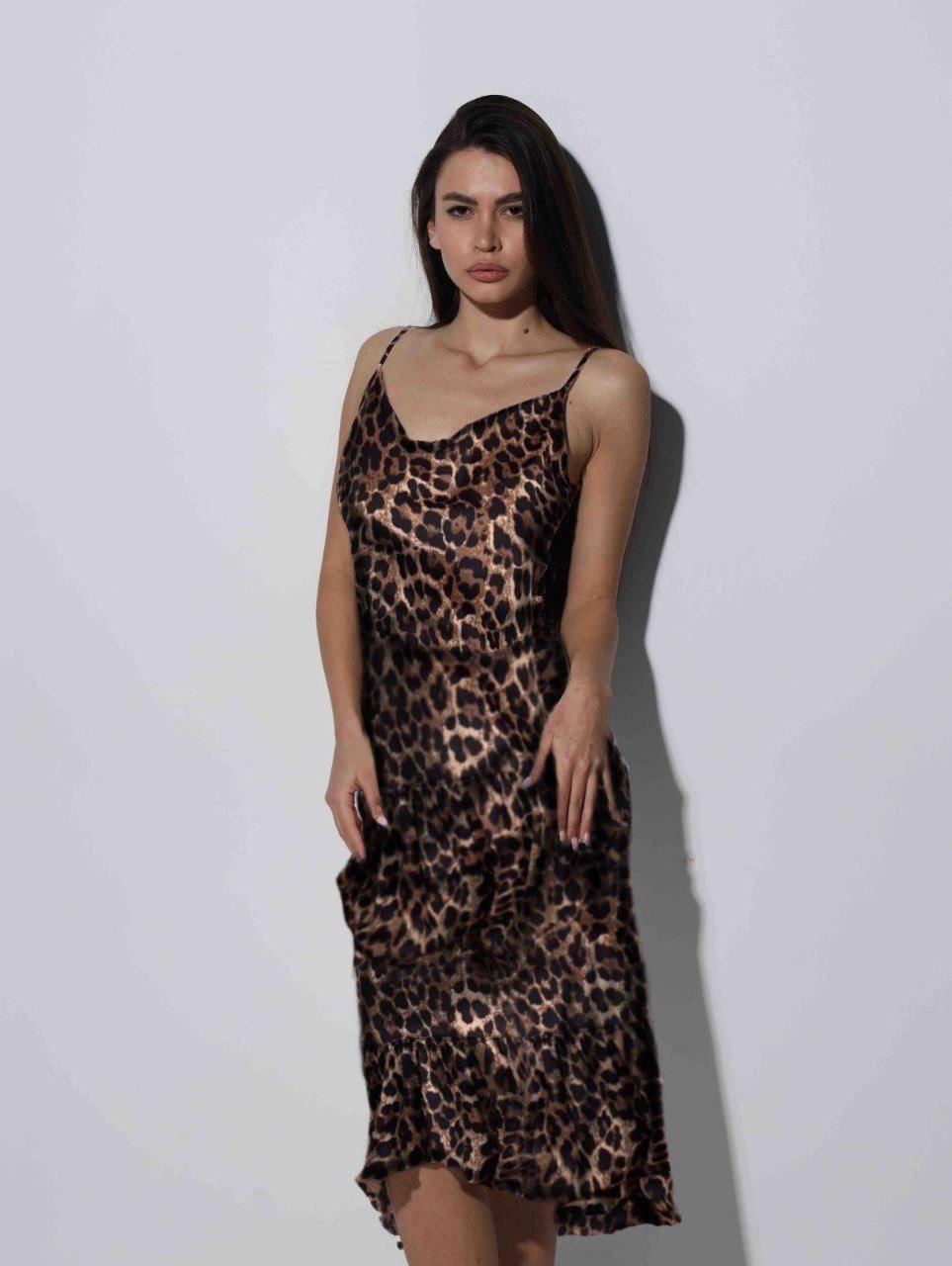 Ночная рубашка женская Julia Ulich шелковая на тонких бретелях S Леопардовый (27565792)