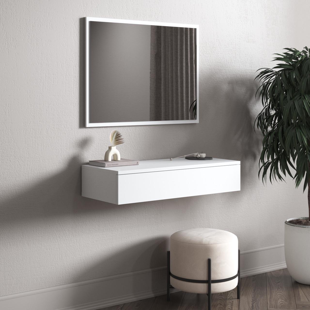 Косметический столик подвесной с ящиком для спальни 800x160x300 мм Белый (hm-44-wh)