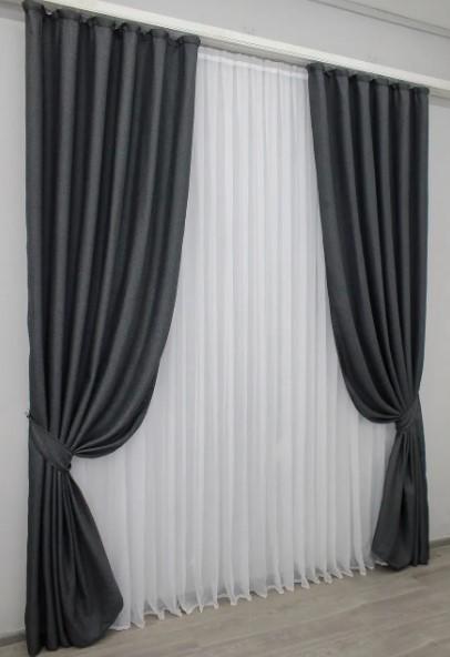 Тканина для штор блекаут льон/мішковина Графітовий (1161ш) - фото 3 Тканина для штор блекаут льон/мішковина Графітовий (1161ш) - фото 3