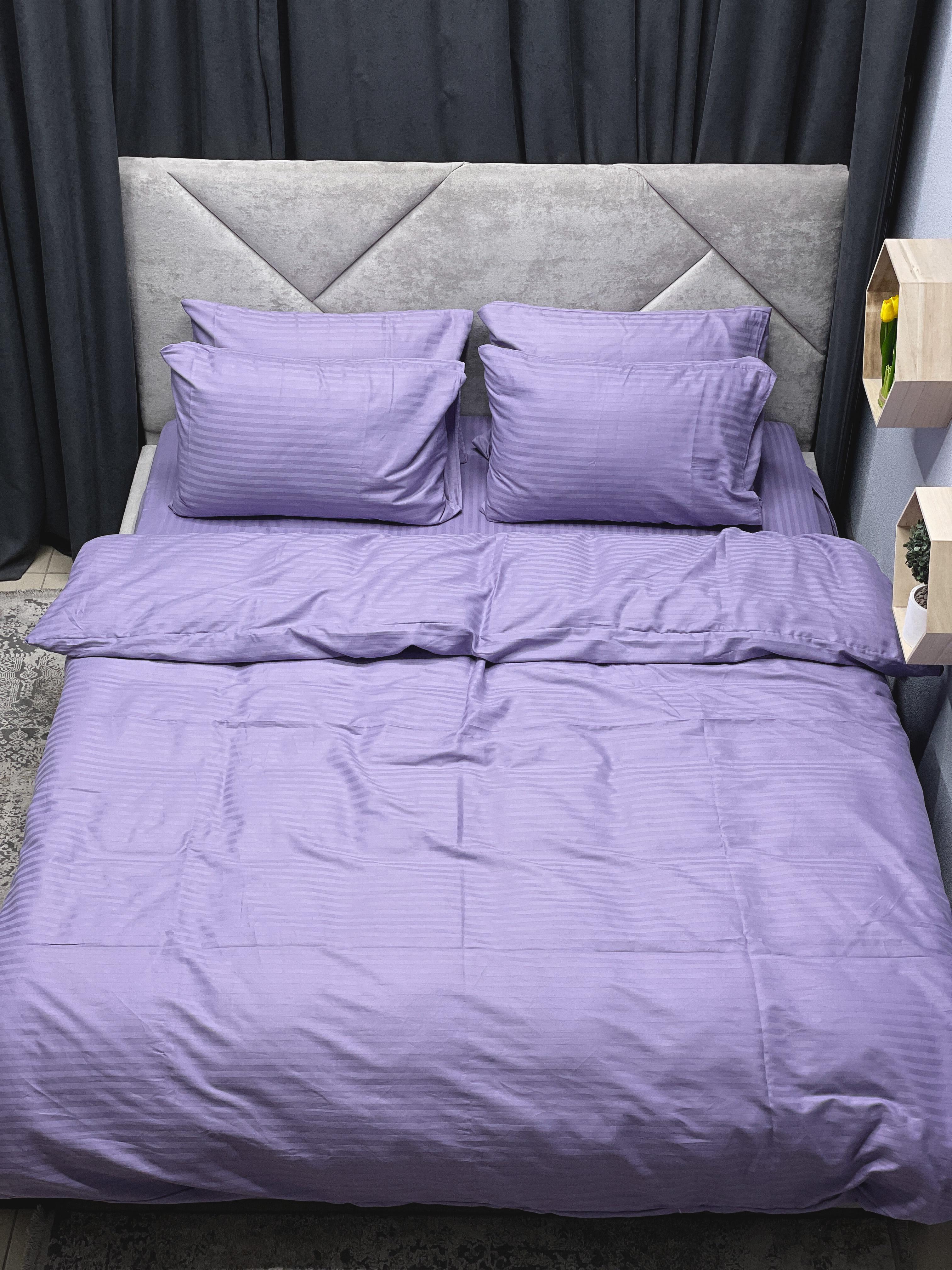 Комплект постельного белья Ego-textile 015SF страйп-сатин однотонный в полоску Фиолетовый (198821462)