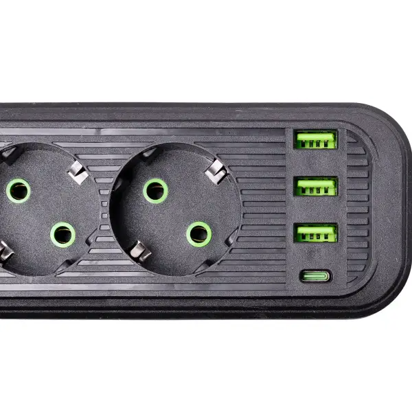 Фильтр-удлинитель сетевой EURO 4 розетки 3 USB 5 м Черный (HP-5-14) - фото 5