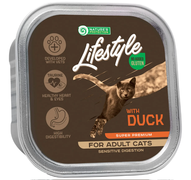 Корм влажный Nature's Protection Lifestyle Sensitive Digestion with duck с уткой для взрослых кошек с чувствительным пищеварением 85 г (51625)