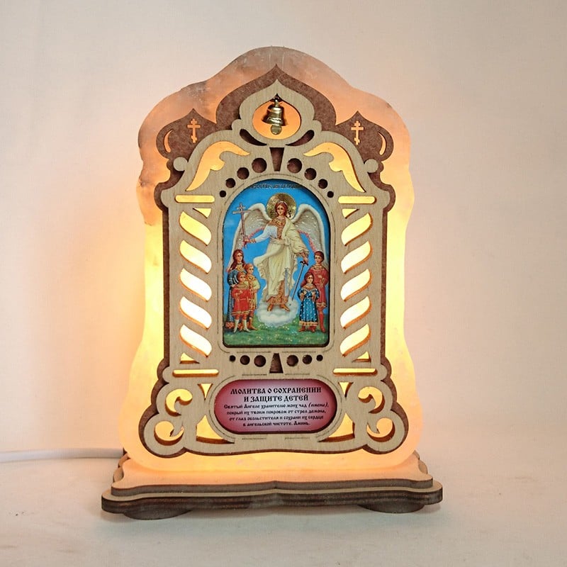 Соляная лампа Икона большая Ангел Хранитель желтого подсвечивания (20017)