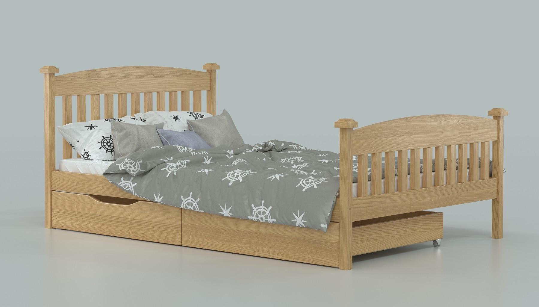 Кровать полуторная Luna Моник из натурального дерева с ящиками 120х200 см Бук натуральный (43950)