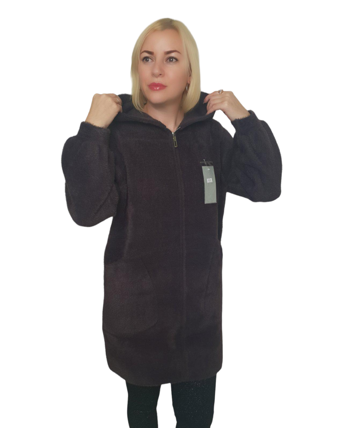 Пальто с капюшоном из шерсти альпака р. 50-54 Фиолетовый (98239)