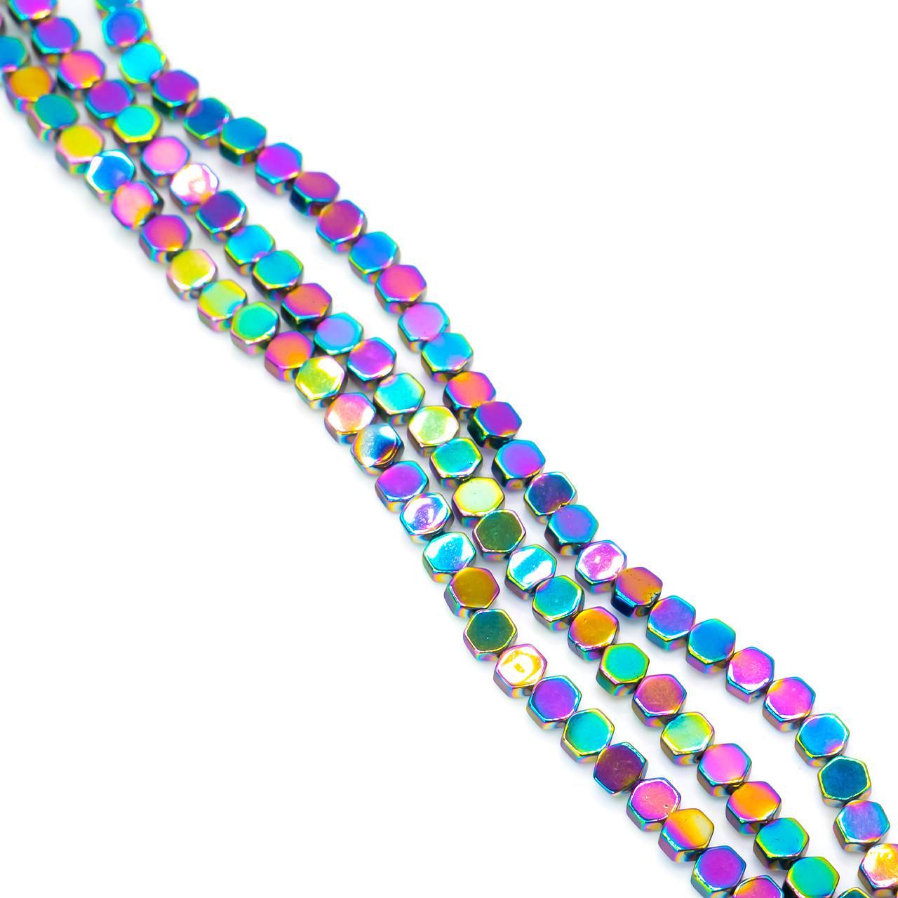 Бусины Шестигранник Гематит 4х4 мм Разноцветный 40 см 93 шт. (БГ0404ш52)