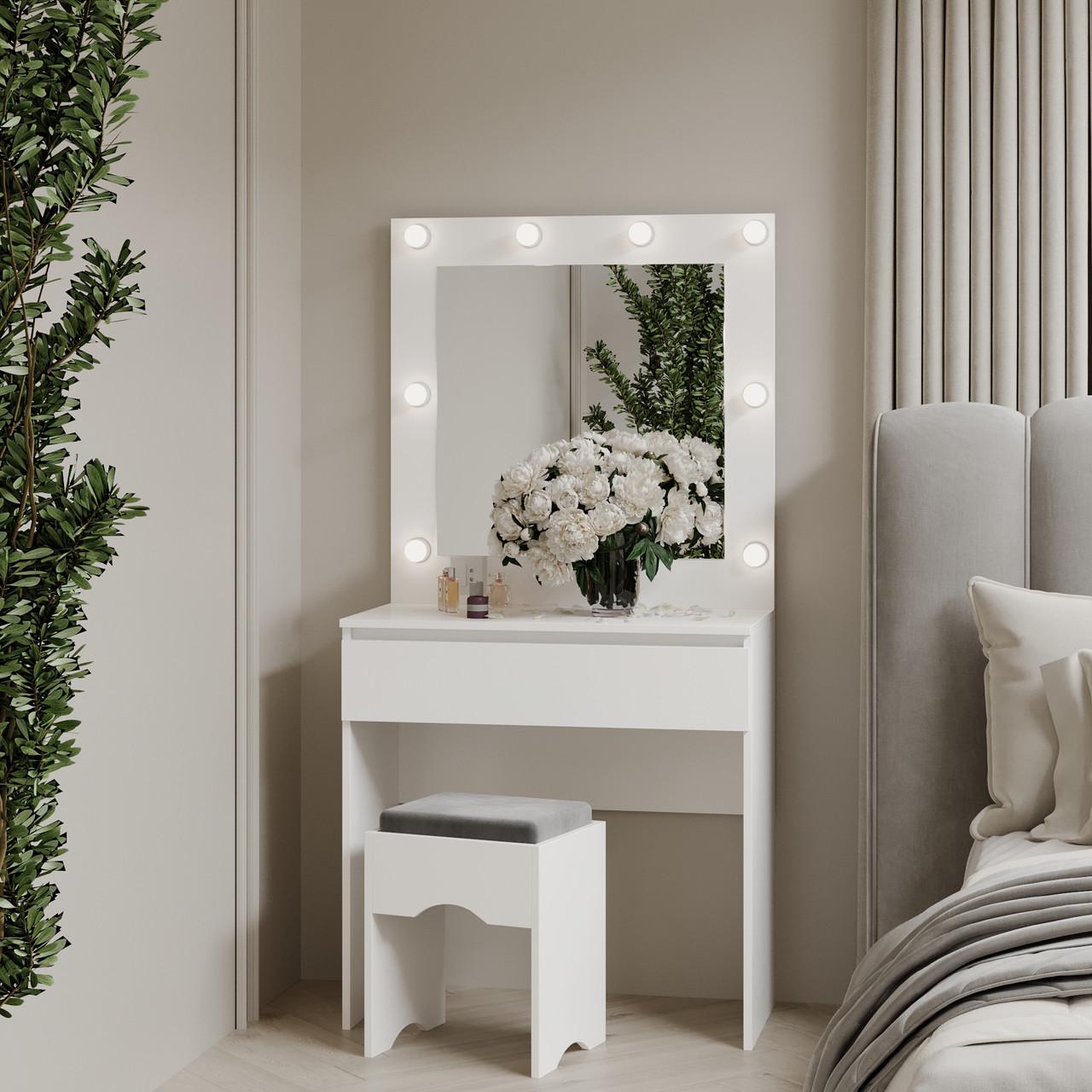 Туалетный столик New and Classic с квадратным зеркалом 1600х800х400 мм Белый аляска (ТЗ-Лайт 1-6) - фото 2 Туалетный столик New and Classic с квадратным зеркалом 1600х800х400 мм Белый аляска (ТЗ-Лайт 1-6) - фото 2