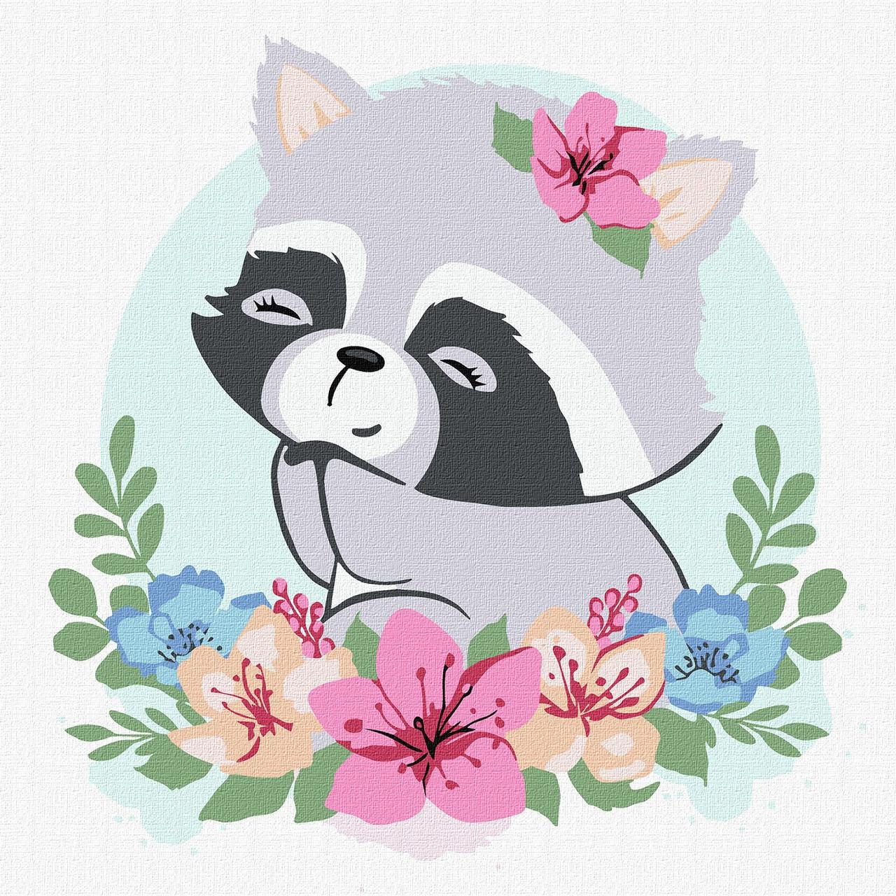 Картина по номерам Цветочный енот KHO6010 30x30 см (1603603795)