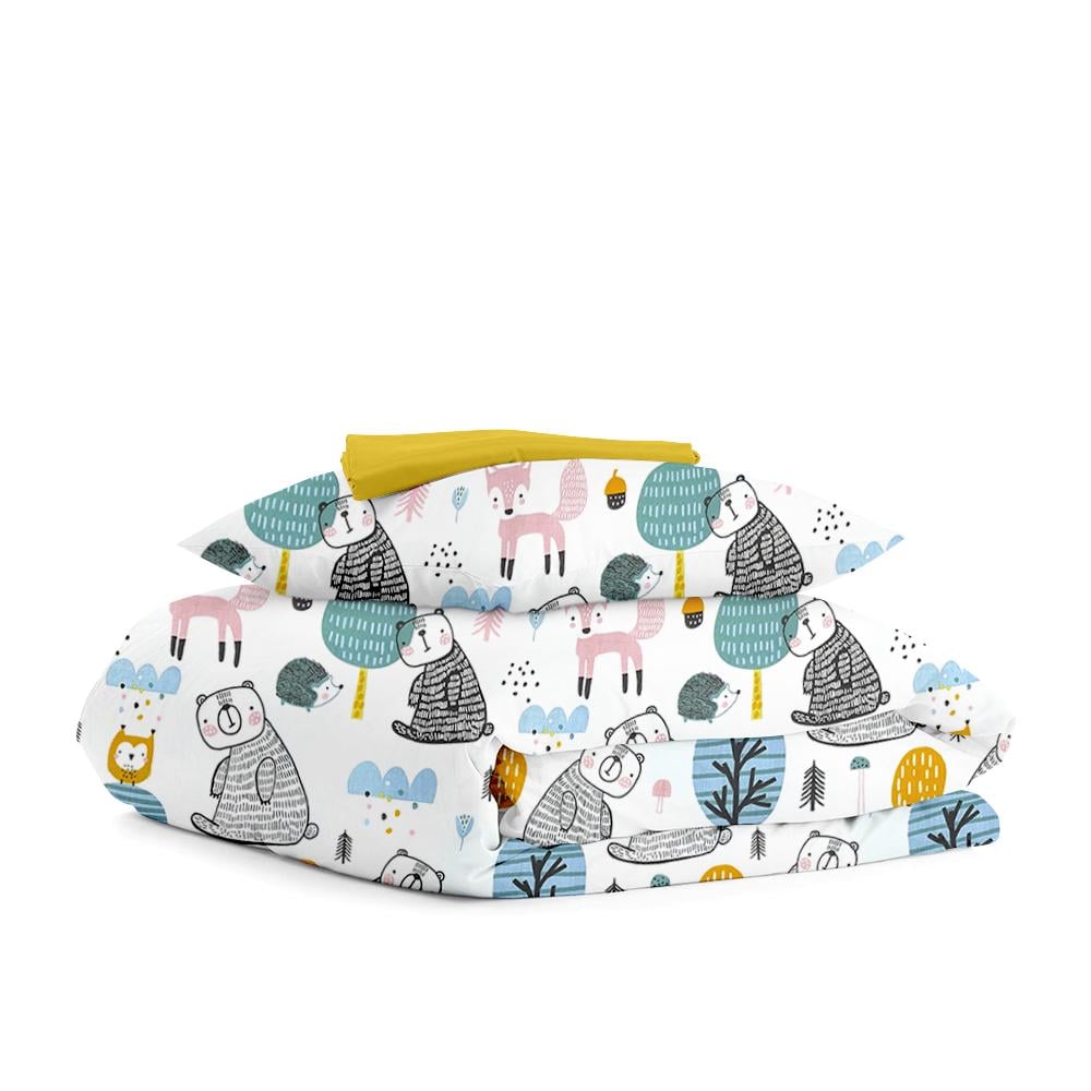 Комплект дитячої постільної білизни Cosas Animals Forest Mustard 110х140 см на резинці (4822052068694)