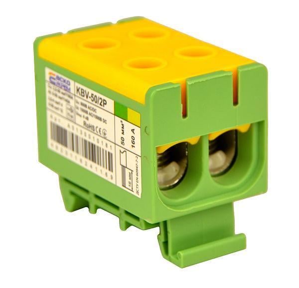 Клема ввідна силова АСКО KBV 2,5-50 мм.кв 160А 2-2 800V AC Жовто-зелена (A0130010181)