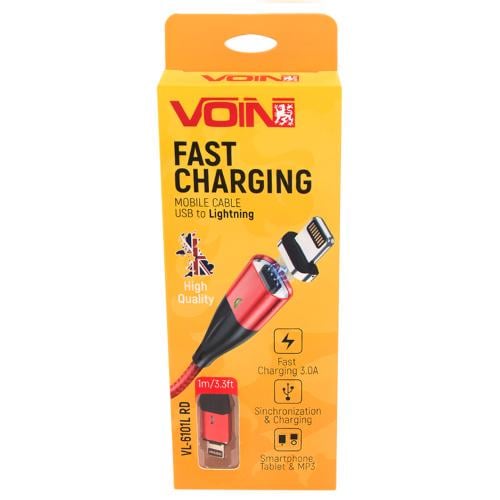 Кабель магнитный Voin VL-6101L USB-Lightning быстрая зарядка/передача данных 3 А 1 м Red (13537542)