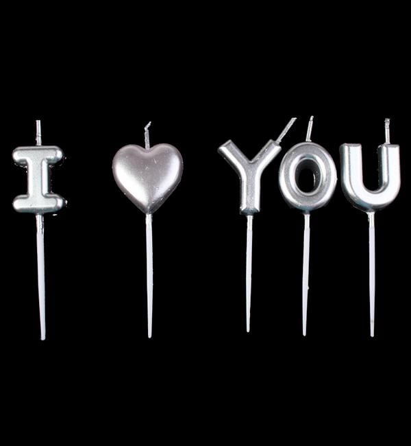 Свечи в торт I Love You набор 5 шт. Серебреный