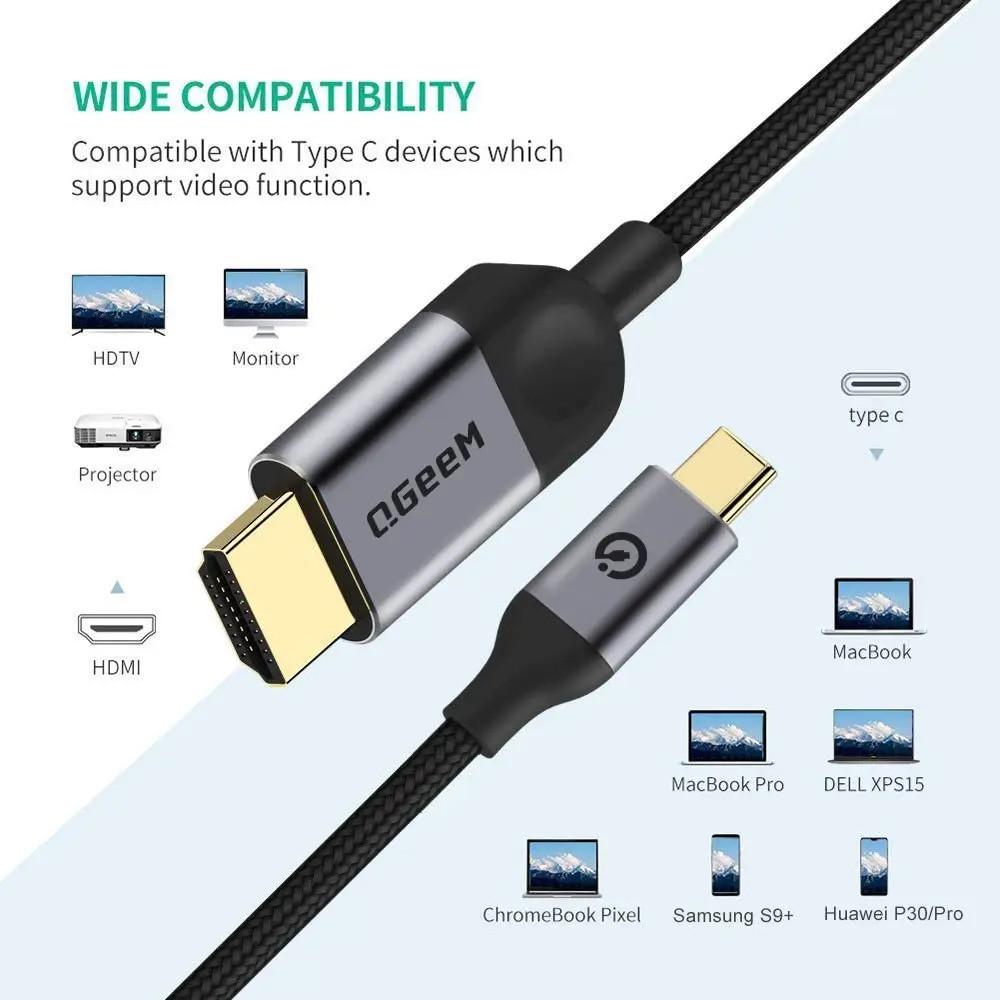 Кабель QGeeM подключения планшета и телефона с type С к монитору HDMI 2 шнур для трансляции 120 см (2317878135) - фото 3