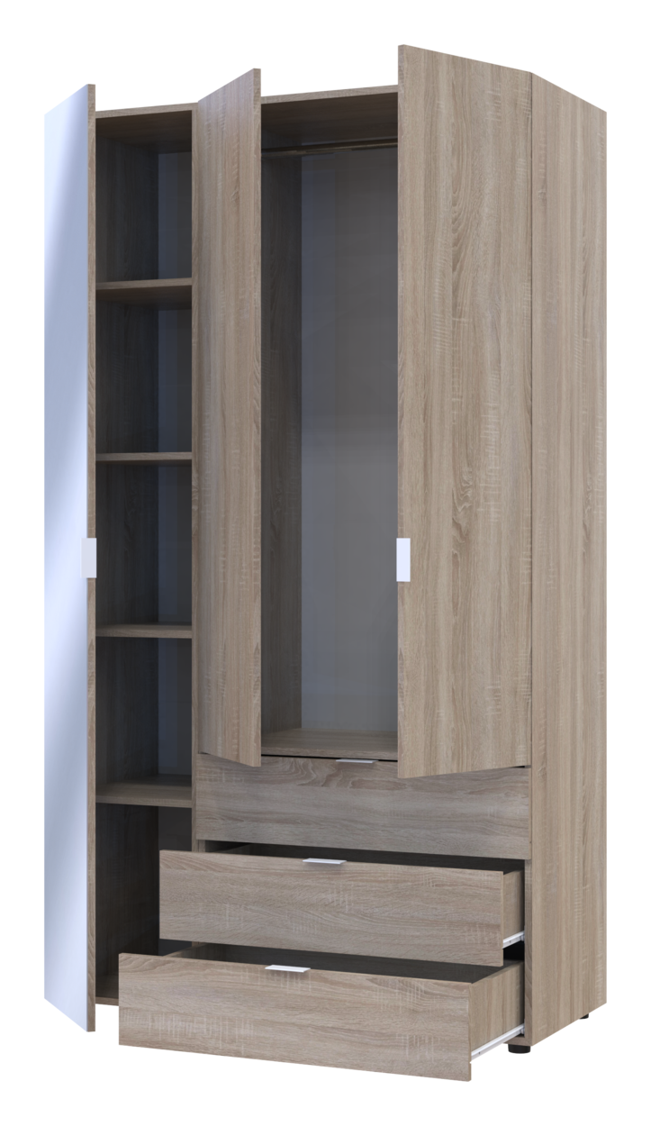 Шкаф для прихожей Doros Гелар с тремя ящиками/1 зеркальным фасадом 116,5х49,5х203,4 см Дуб Сонома (42002156)