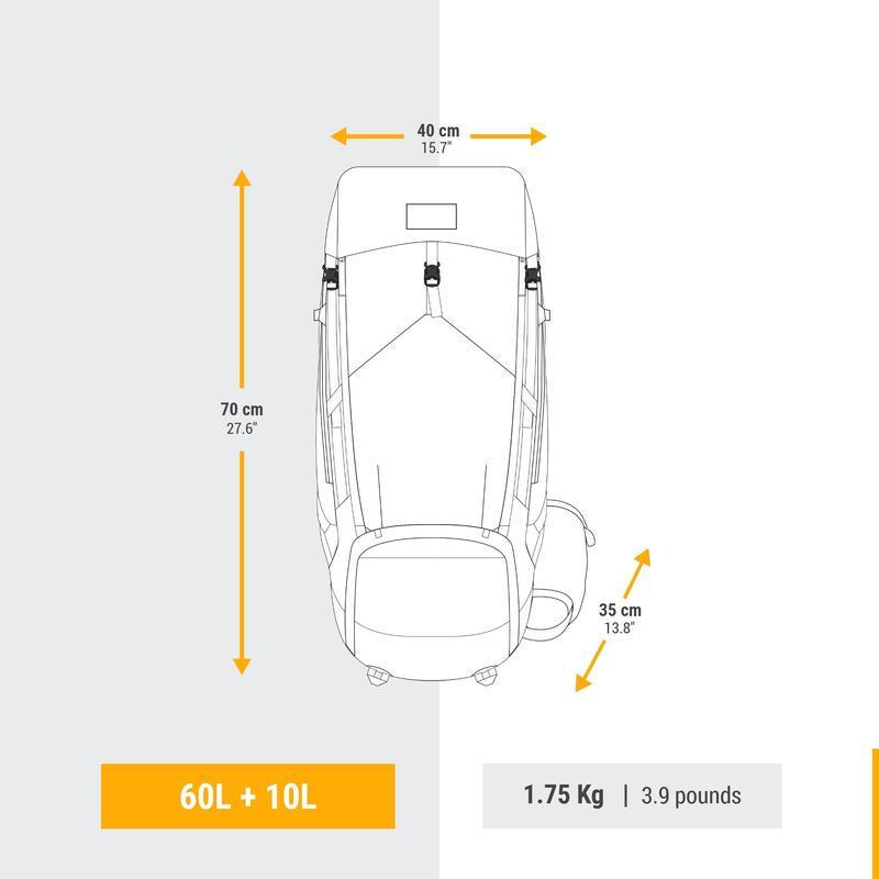 Рюкзак туристичний для трекінгу FORCLAZ MT500 60 л + 10 л 70x40x35 см з дощовиком Помаранчевий - фото 2