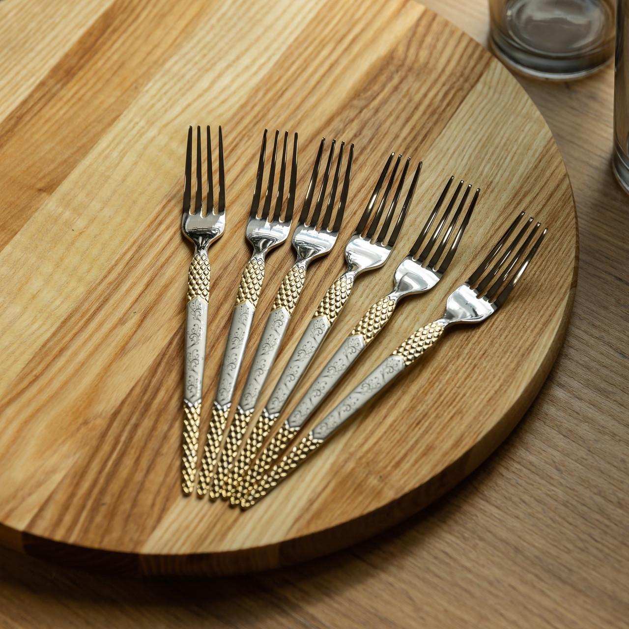 Набор столовых вилок 6 шт.21 см Серебряный с золотом