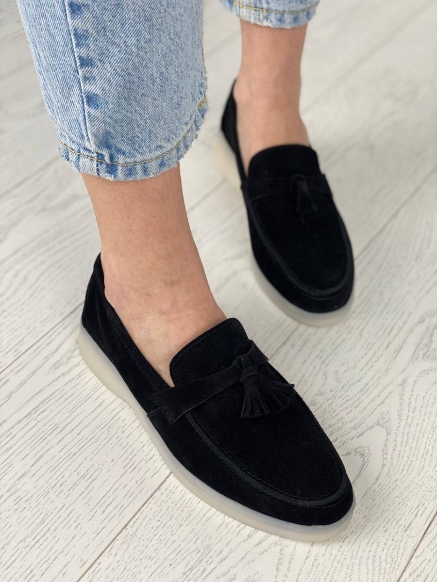 Лоферы женские замшевые на низком ходу р. 38 Черный (8526-12/38)