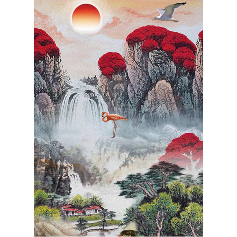 Алмазная мозаика Strateg Премиум Китайский пейзаж Шань-шуй 30х40 см (Str-JSDF81912)