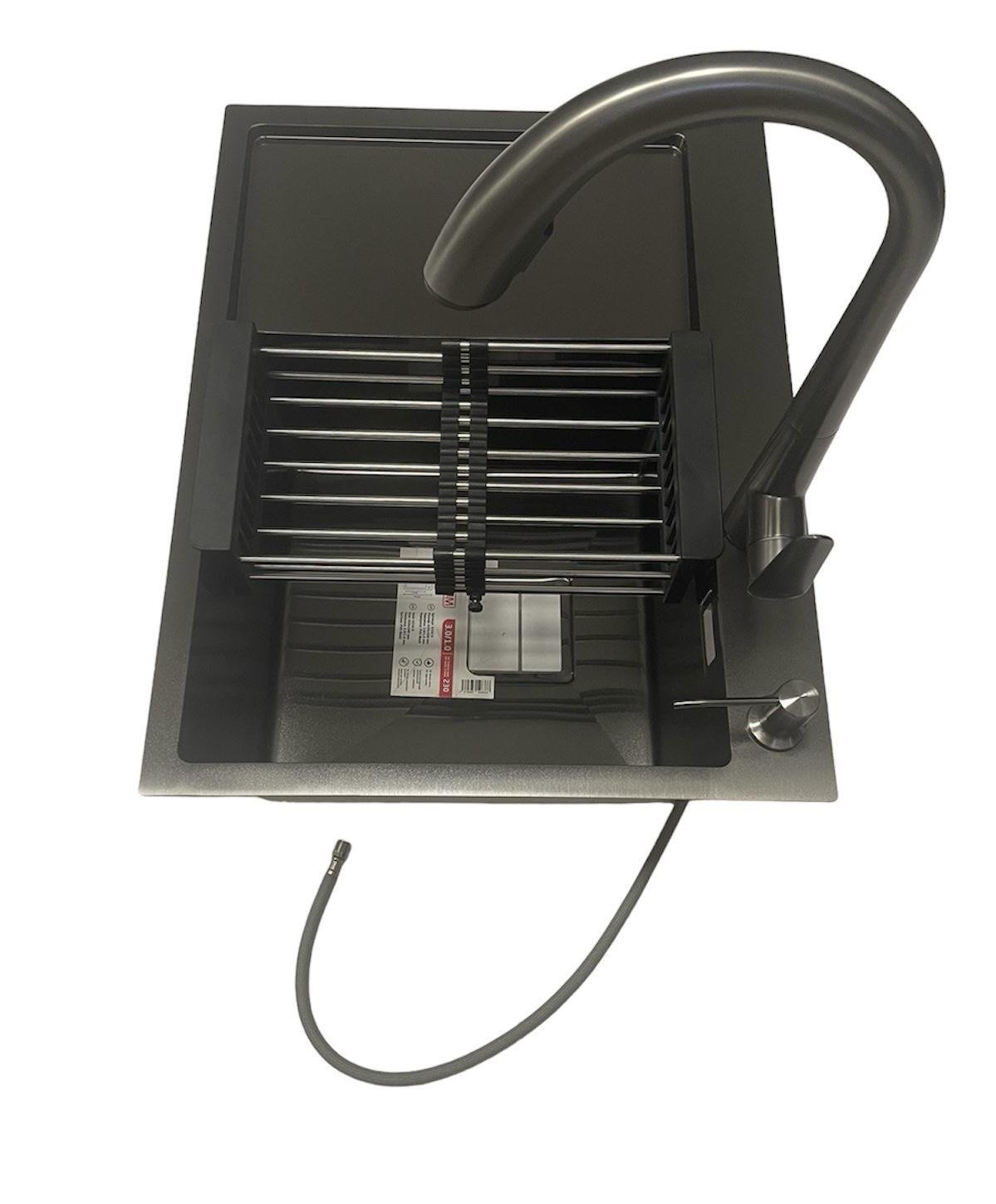 Мойка кухонная Platinum handmade PVD 65х50 см/кран для кухни выдвижной Luminex Черный