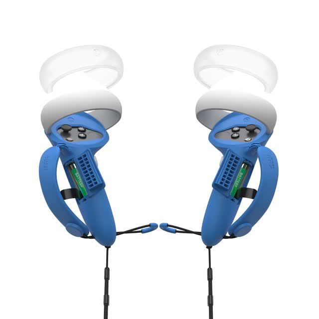 Удлиненный силиконовый чехол с открывающимися панелями и кольцом для контроллеров Oculus Quest 2 Blue (ACS-USCOPKFOQ2bl)