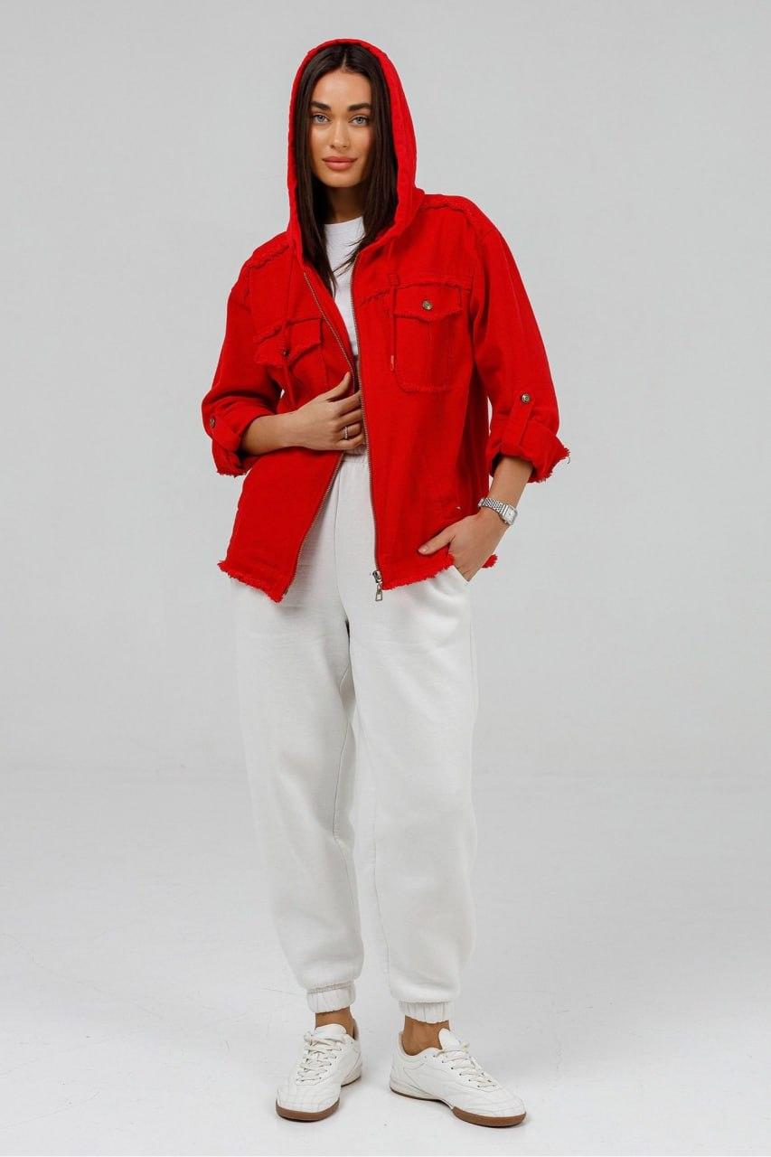 Куртка-толстовка джинсова жіноча 3XL Червоний (6911d/3XL)