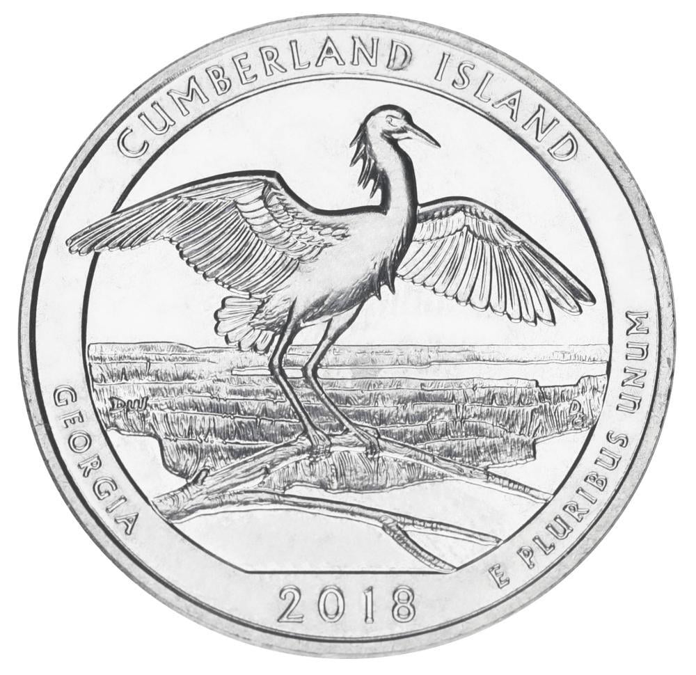 Коллекционная монета США 25 центов квотер 2018 P «Остров Камберленд 44-й парк» UNC