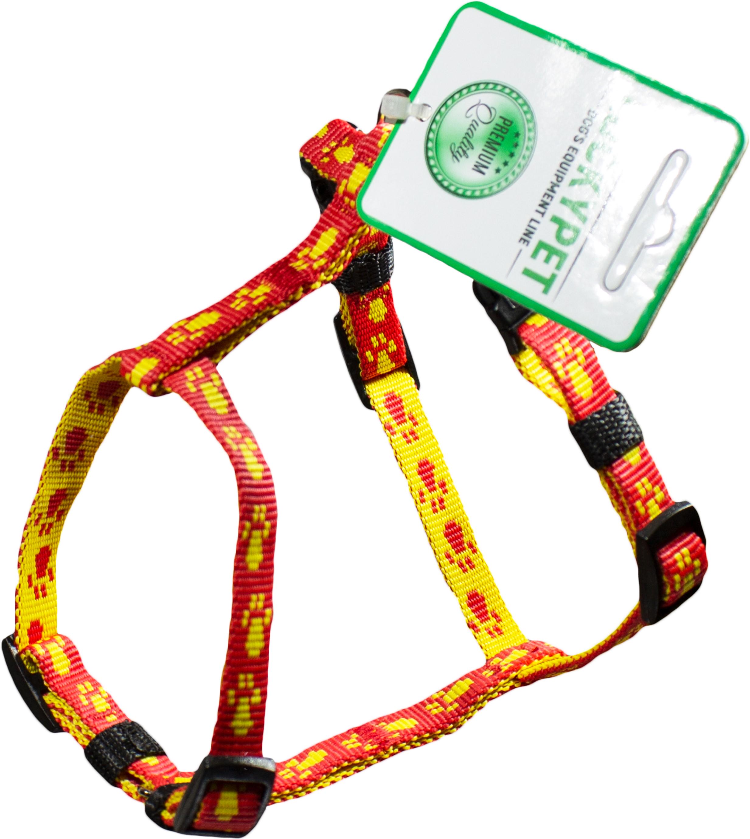 Нагрудник капроновый Lucky Pet Лапки Н-образный 1/20-29/28-37 см Красный/Желтый (4820268550170)