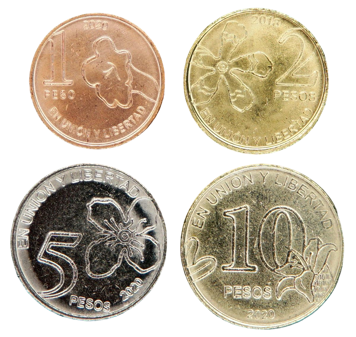 Набор коллекционных монет Аргентина 2020 1/2/5/10 песо 2018-2020 aUNC