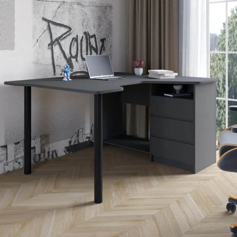 Комп'ютерний стіл геймерський Lion Bust правосторонній кутовий Антрацит (Lion-041449)