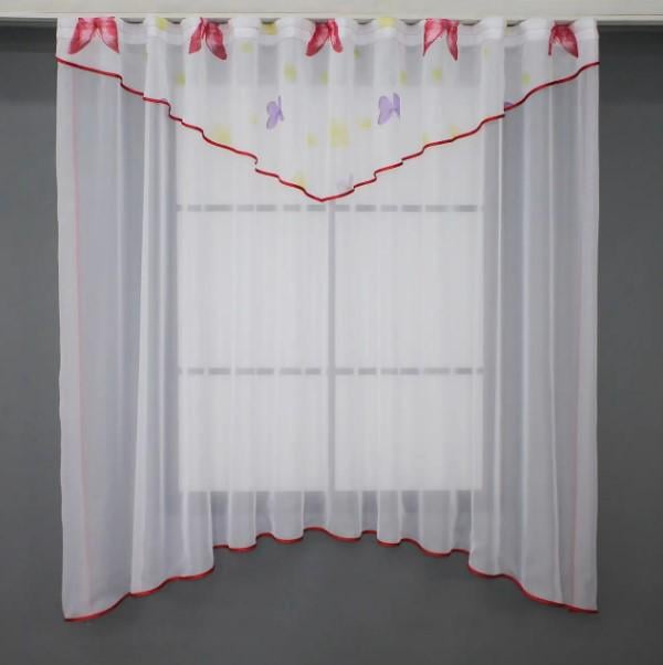 Тюль на кухню з аркою 280х170 см Білий/Червоний (00к 59-906)