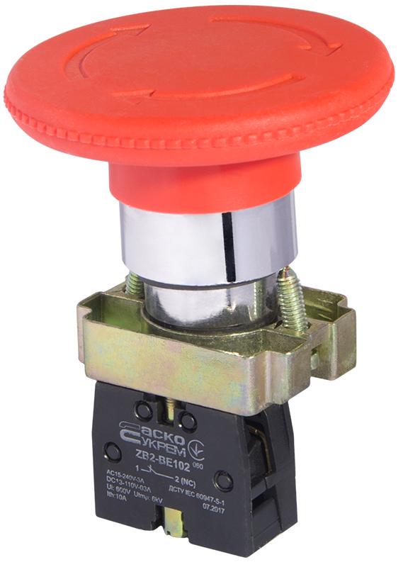 Кнопка грибок АСКО-УКРЕМ с фиксацией 1НЗ возврата XB2-BS642 (A0140010083)