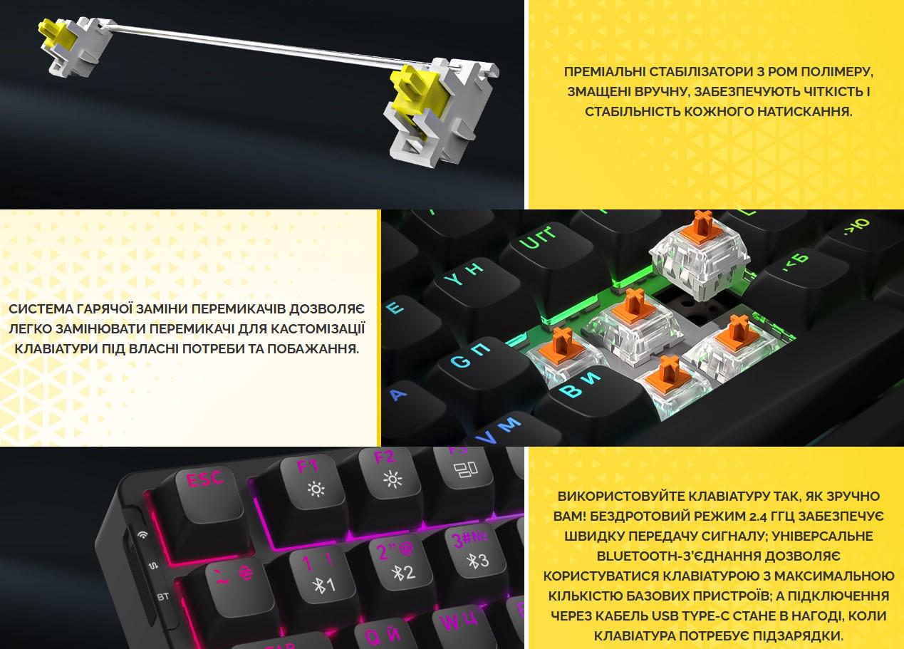 Клавіатура механічна ігрова бездротова HATOR HTK450UA RGB Icefall PRO Wireless Display Black - фото 10