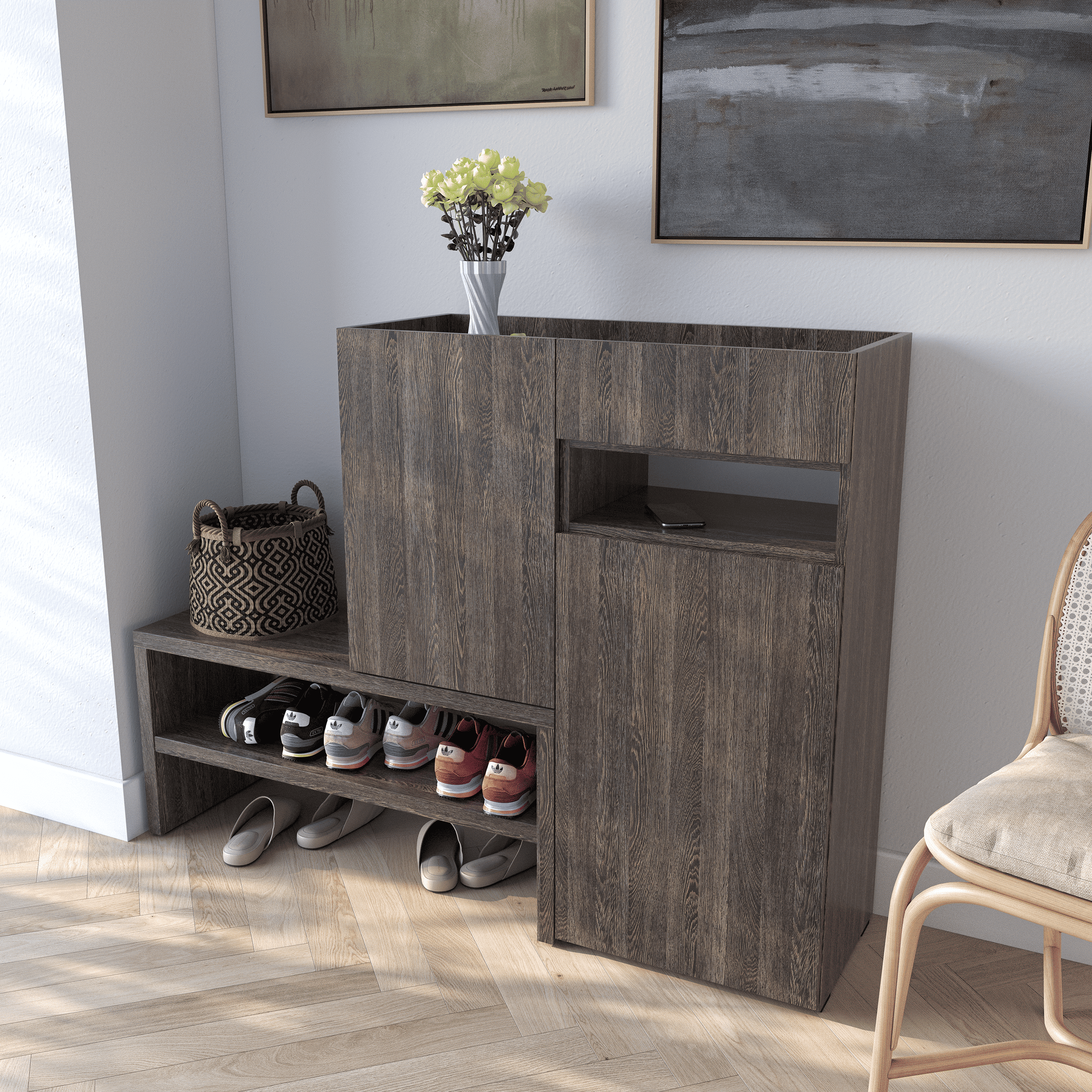 Тумба-подставка для обуви Tobi Sho Viola RS-4 с ящиком и дверцами 1350х1017х400 мм Аруша