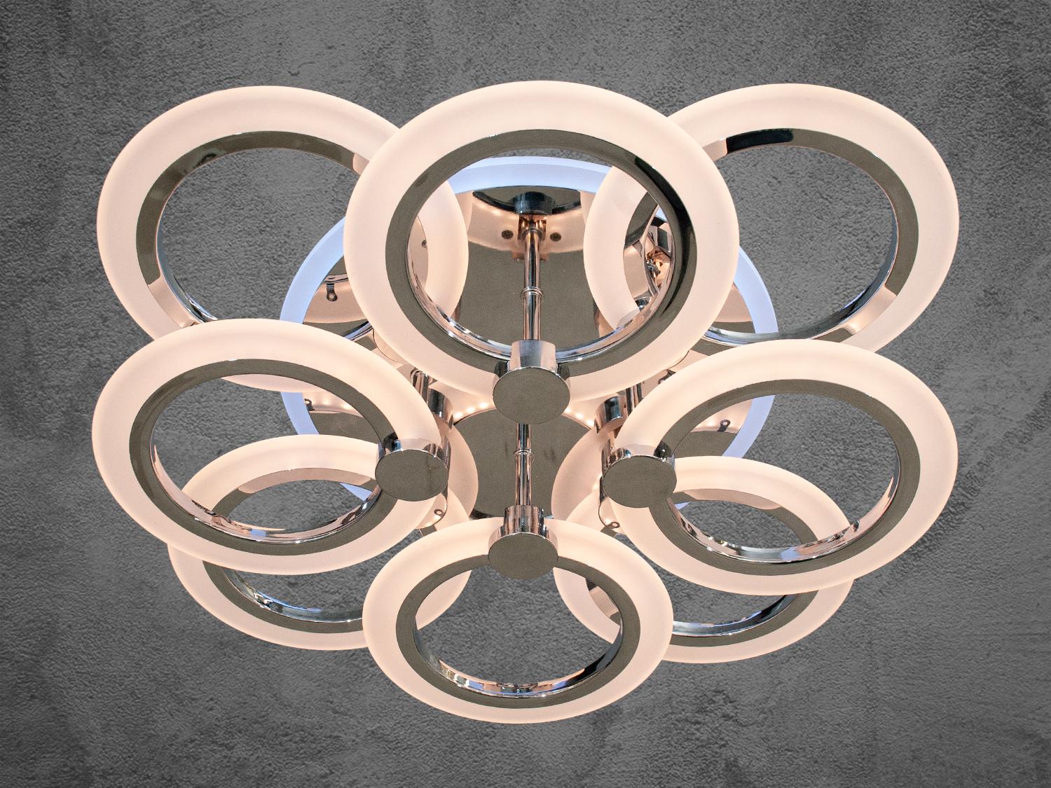 Люстра Led з колами та підсвічуванням A8022-4+4HR-LS 90W на 13 м2 Хром (1466490574) - фото 2 Люстра Led з колами та підсвічуванням A8022-4+4HR-LS 90W на 13 м2 Хром (1466490574) - фото 2