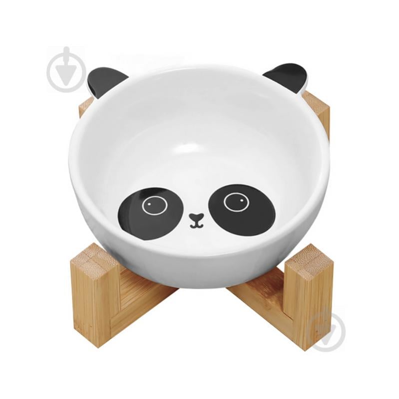 Миска для котів та собак керамічна Taotaopets 115505 Панда на дерев'яній підставці