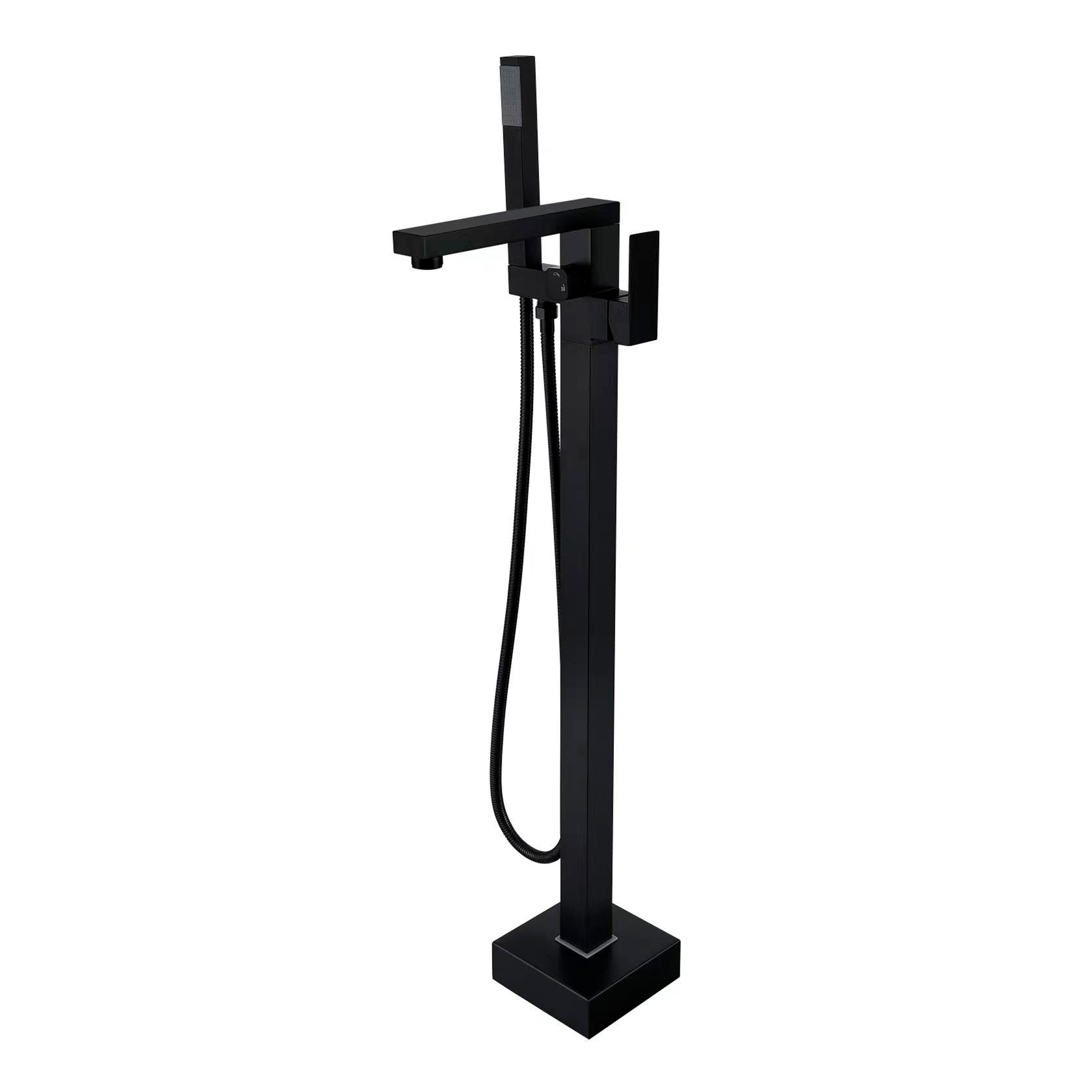 Смеситель для ванны Lidz Kubis 004 напольный c душевым гарнитуром k35 Black (LDKUB004BLA46102)