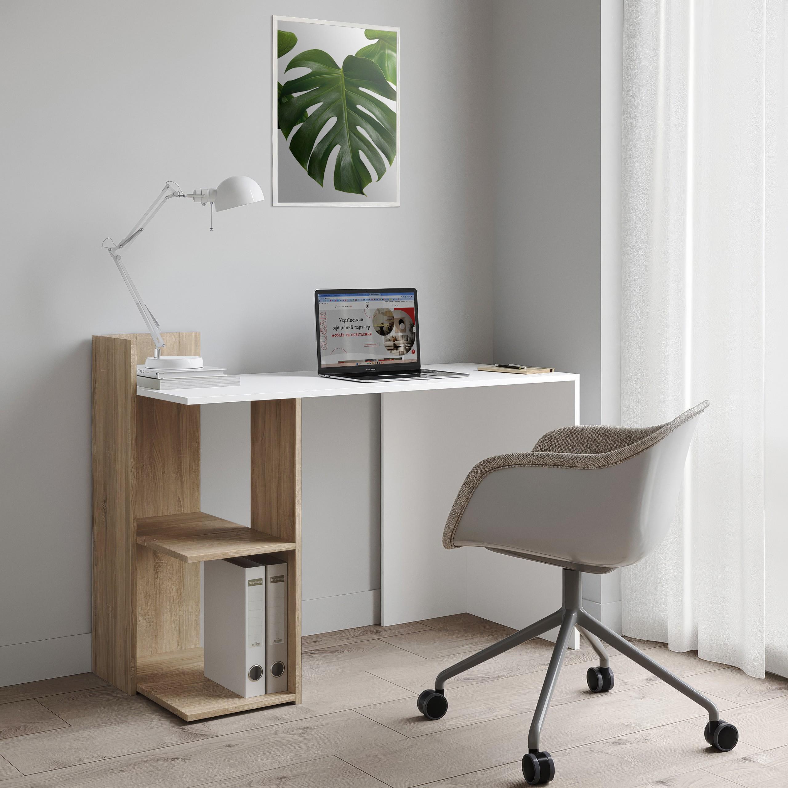 Стіл письмовий з полицями S-12 1200х520х870 мм Білий/Дуб Сонома - фото 1