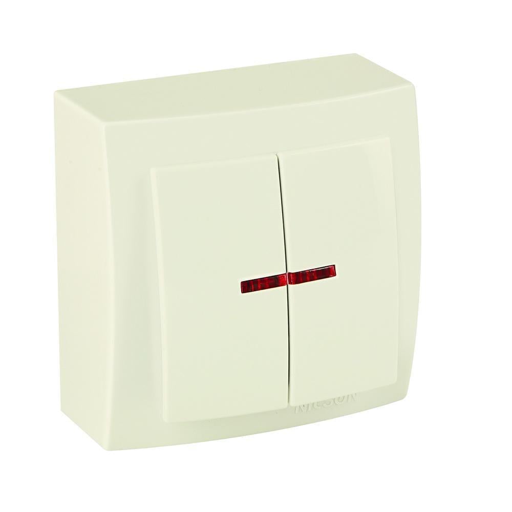 Вимикач двоклавішний Nilson Themis з підсвіткою Кремовий (26121004)