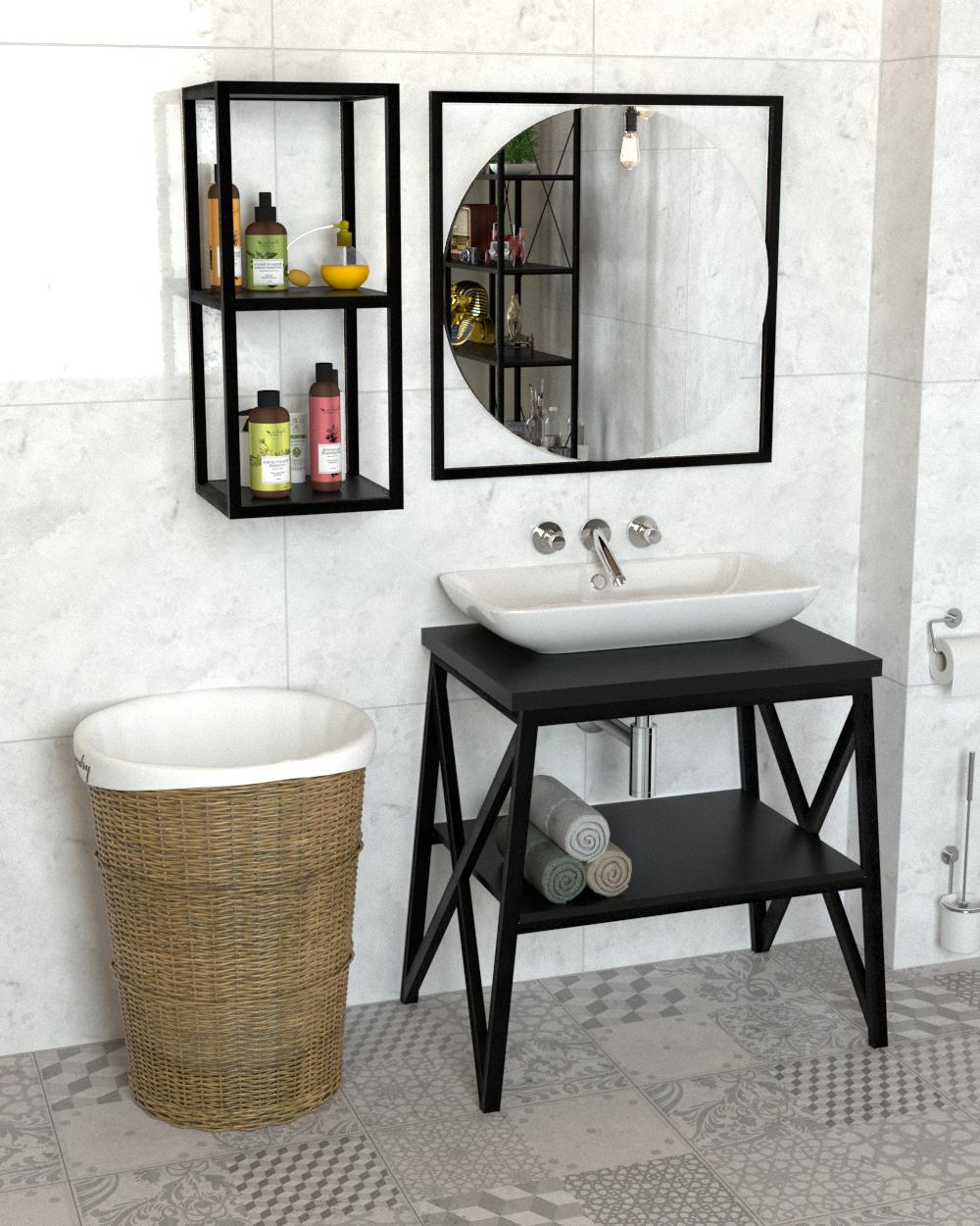 Тумба під умивальник EcoLoft Каллена DSP-1344-5 з дзеркалом в стиле лофт (31558847)