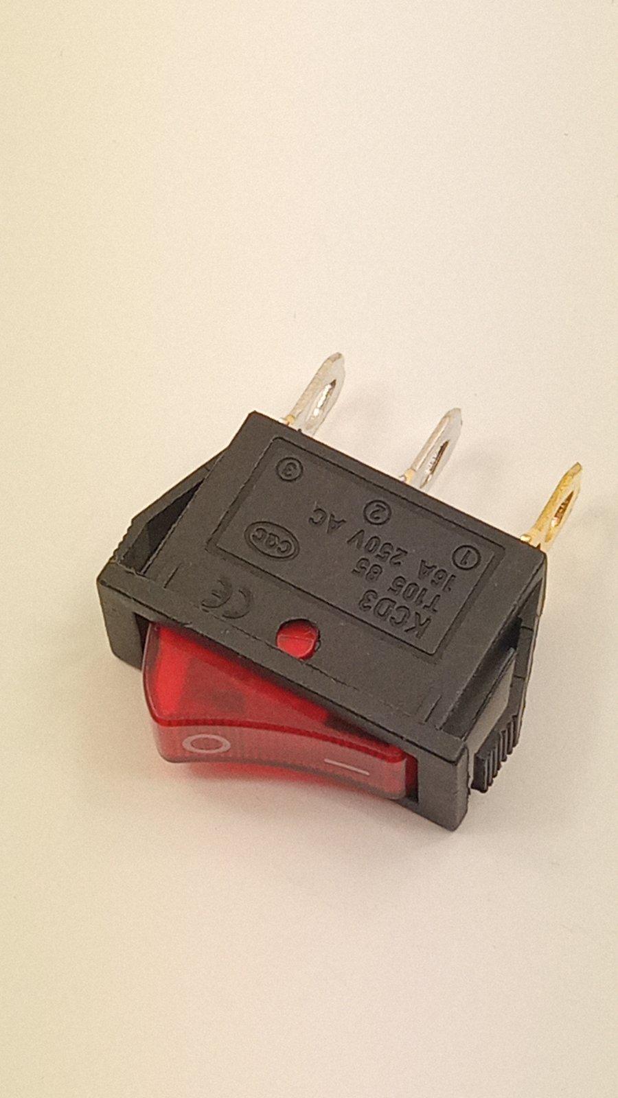 Перемикач клавішний KCD3-101N 3pin ON-OFF 15A/250VAC з підсвічуванням Червоний (23380)