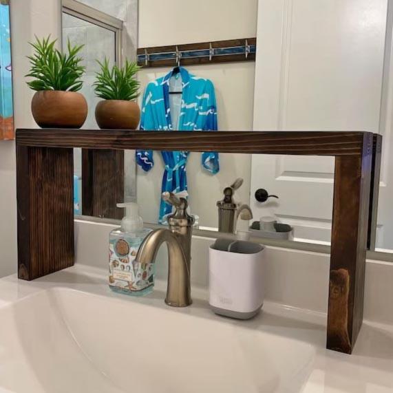 Полка для ванной настольная из дерева Боусол 30х47 см Капучино (ВНО-30473209) Полка для ванной настольная из дерева Боусол 30х47 см Капучино (ВНО-30473209)